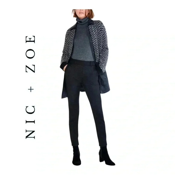 1237. NIC + ZOE QUILTED MIXED MEDIA KNIT COAT FULL BUTTON UP SIZE SM NAVY‎ BLUE